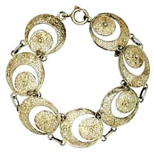 Vintage Gold Bracelet with Filagree Crescents - 1950s - 1960s Handmade in Europe
